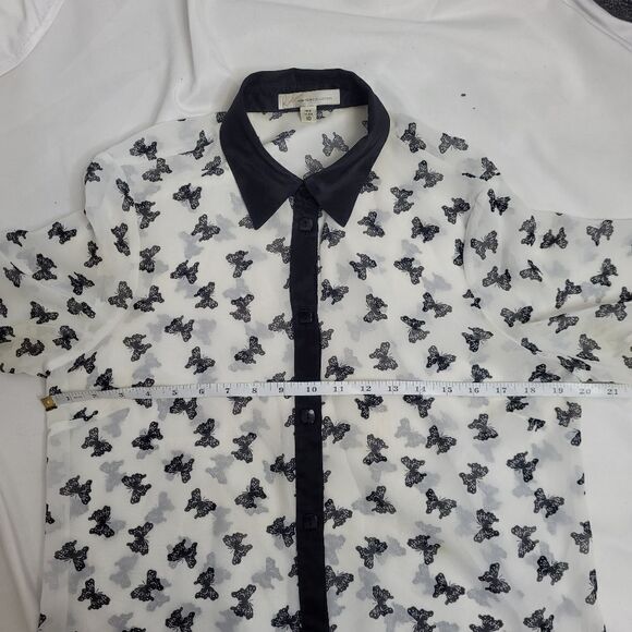 VINTAGE 90s Y2K blouse white sheer button up butterfly shirt 10 - Picture 10 of 11